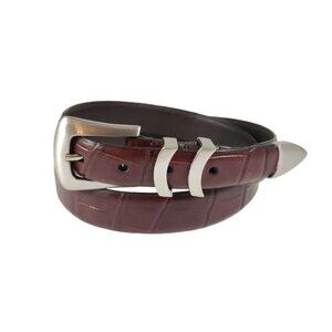 Genuine Croc Embossed Leather Belt Sz 38 Western Boho Indie Rockabilly Rodeo